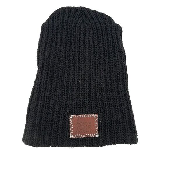 Love Your Melon Beanie Classic Black Brown Patch Knit Cap Warm Winter One Size - Picture 1 of 7